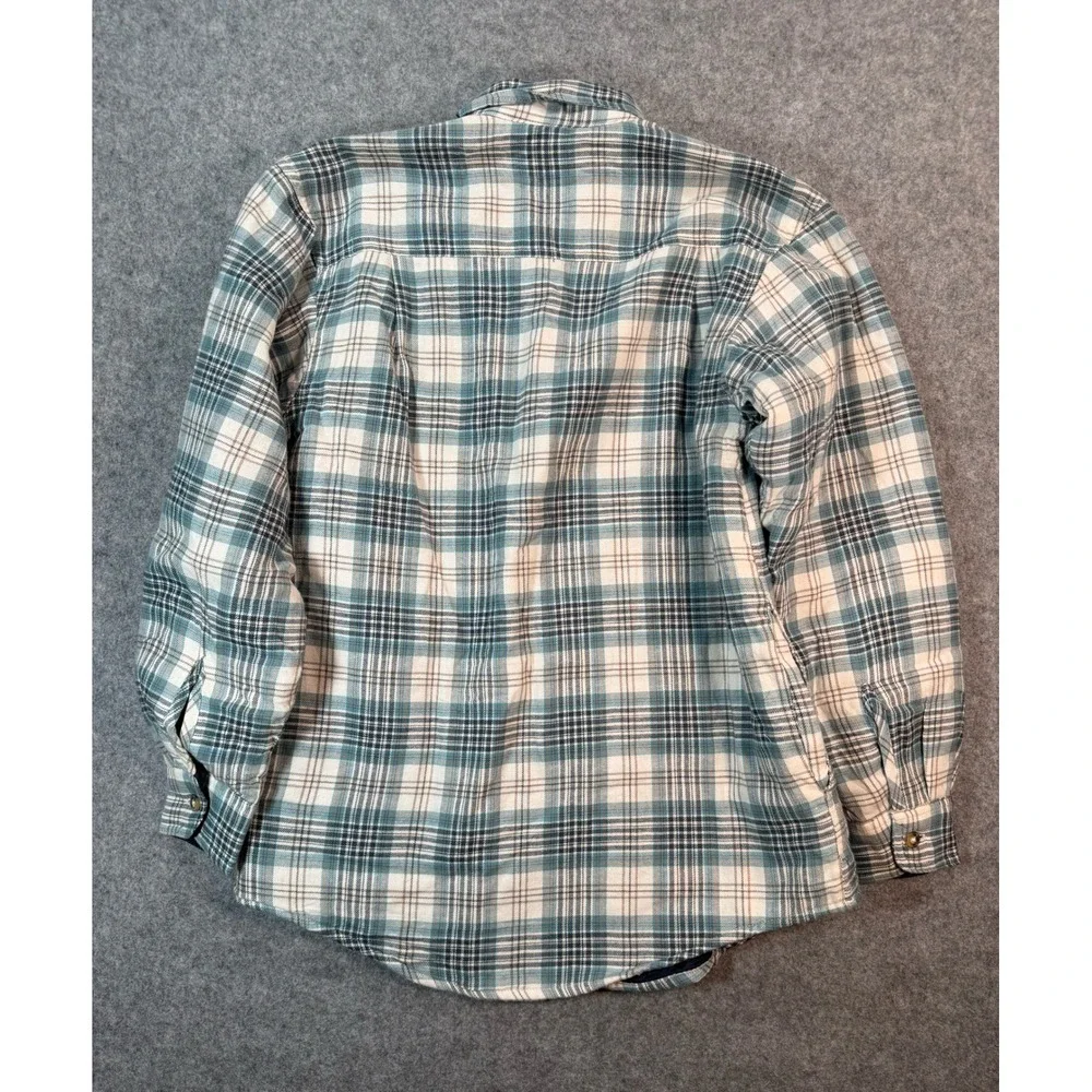 Wrangler Mens Quilted Flannel Shirt Jacket Teal White Plaid Cotton Size S